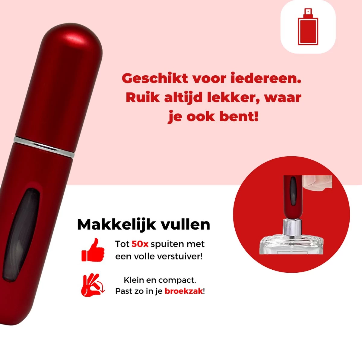 Cetins - Parfum Verstuiver Navulbaar - Mini Parfum Flesje - Reisflesje – Matt Rood 5 Cetins - Parfum Verstuiver Navulbaar - Mini Parfum Flesje - Reisflesje – Matt Rood - Afbeelding 5