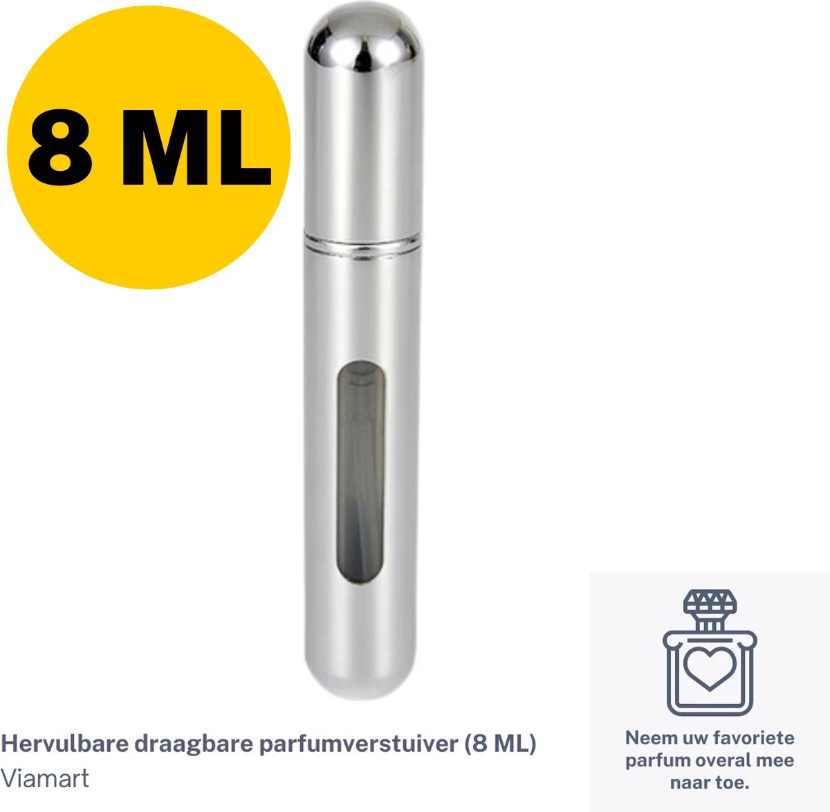 Viamart - Hervulbare Draagbare Parfumverstuiver - Uw Favoriete Parfum Altijd Bij De Hand - Zilverkleur - (8 ML) 1 Viamart - Hervulbare Draagbare Parfumverstuiver - Uw Favoriete Parfum Altijd Bij De Hand - Zilverkleur - (8 ML)