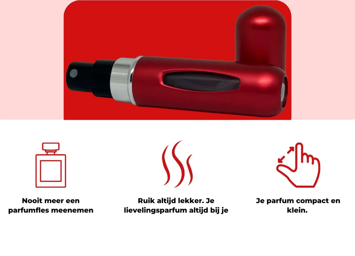 Cetins - Parfum Verstuiver Navulbaar - Mini Parfum Flesje - Reisflesje – Matt Rood 6 Cetins - Parfum Verstuiver Navulbaar - Mini Parfum Flesje - Reisflesje – Matt Rood - Afbeelding 6