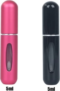 Merkloos Mini Hervulbare Parfum Fles – Spray – Draagbare Fles – Verstuiver Fles Reizen - 2pack Zwart En Roos