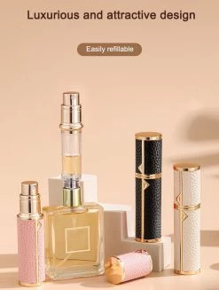 Hervulbare Parfumverstuiver-5ml-Mini Parfumverstuiver-Kleine Spuitfles Voor Parfum-Lege Parfumflesje Voor Op Reis Glasspray Draagbaar Parfumpakket Met Lederen Hoes - Mandarijn Groen -Parfum Promotiewinkel 906x1200